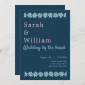 Uitnodiging tot blauwe en roze Floral Wedding (Voorkant / Achterkant)