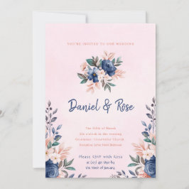 Uitnodiging tot blauwe en roze Floral Wedding