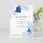 Uitnodiging tot blauwe en witte bladeren (Staand voorkant)