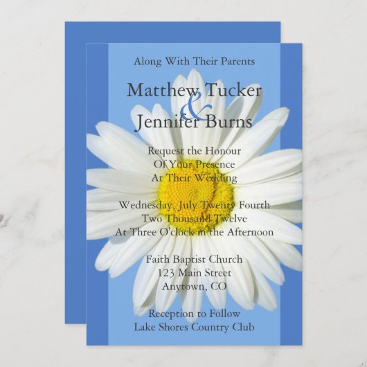 Uitnodiging tot blauwe en witte feestdag (Voorkant / Achterkant)