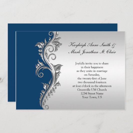 Uitnodiging tot  blauwe en zilverweddenschappen (Voorkant / Achterkant)