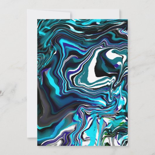 Uitnodiging tot blauwe en zwarte vlote kunst (Achterkant)