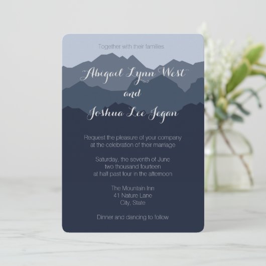 Uitnodiging tot blauwe gordijn (Staand voorkant)