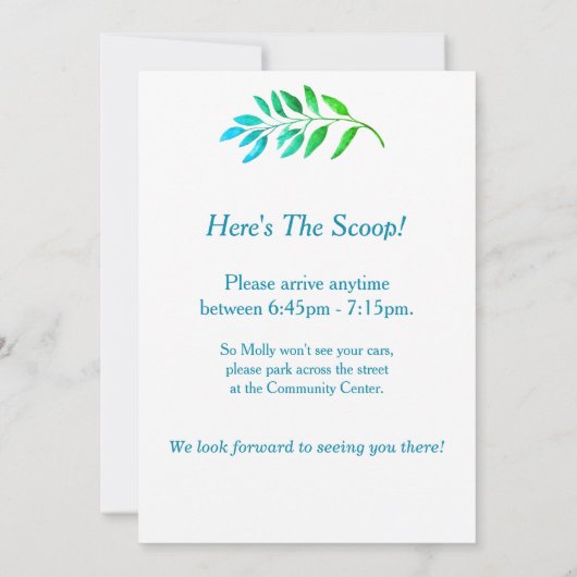 Uitnodiging tot blauwe groene olievlek voor verras (Achterkant)