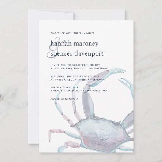 Uitnodiging tot blauwe krab bruiloft (Voorkant)