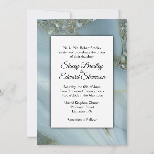Uitnodiging tot blauwe marmer Agate Wedding (Voorkant)