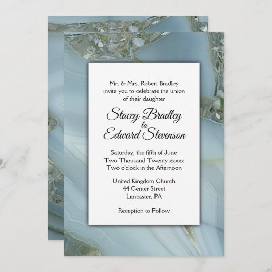 Uitnodiging tot blauwe marmer Agate Wedding (Voorkant / Achterkant)