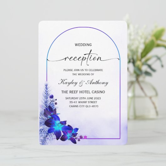 Uitnodiging tot blauwe orchidee (Staand voorkant)