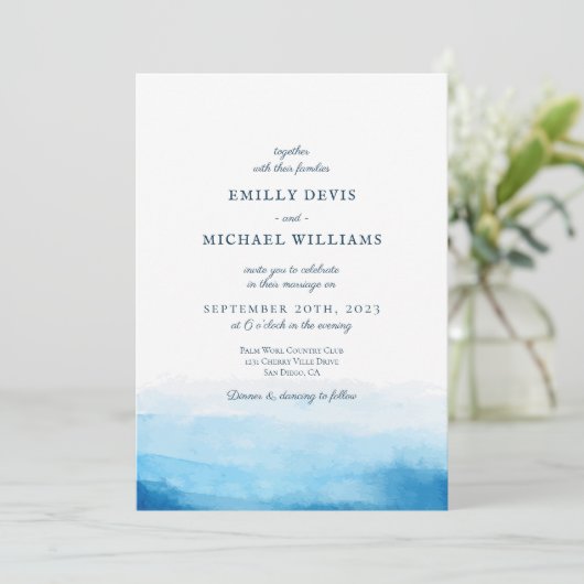 Uitnodiging tot blauwe Waterverf (Staand voorkant)