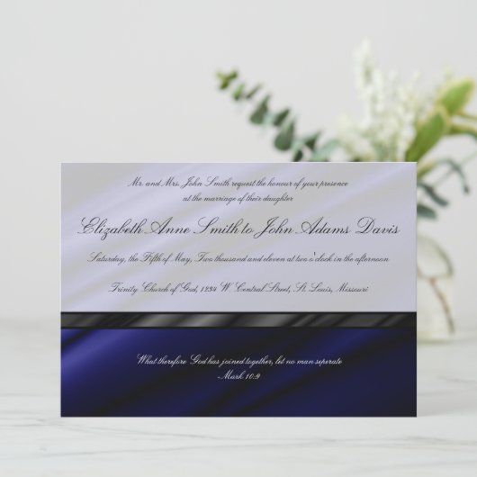 Uitnodiging tot blauwe zijdebruiloft (Staand voorkant)