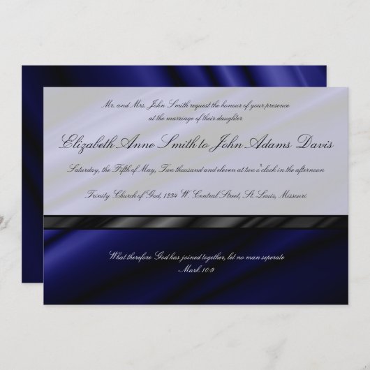 Uitnodiging tot blauwe zijdebruiloft (Voorkant / Achterkant)