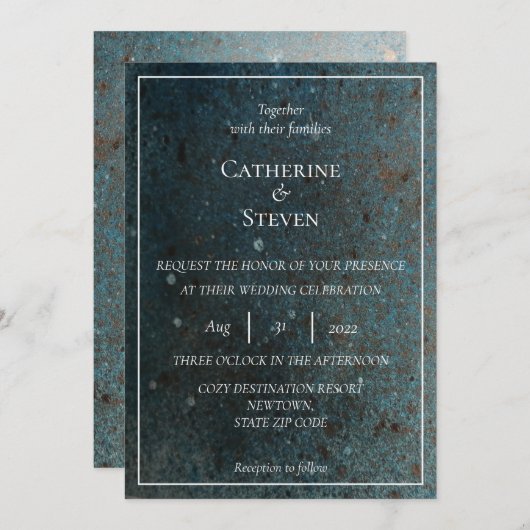 Uitnodiging tot blauwgroen blauwe, gouden en koper (Voorkant / Achterkant)