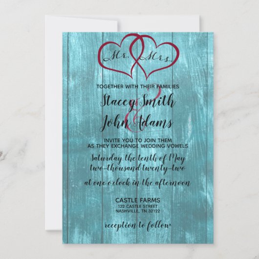 Uitnodiging tot Blauwgroen bruiloft (Voorkant)