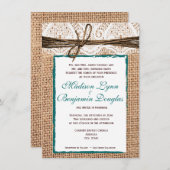 Uitnodiging tot Blauwgroen bruiloft in Rustic Coun (Voorkant / Achterkant)