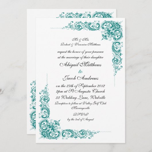 Uitnodiging tot Blauwgroen bruine en zwarte brute  (Voorkant / Achterkant)