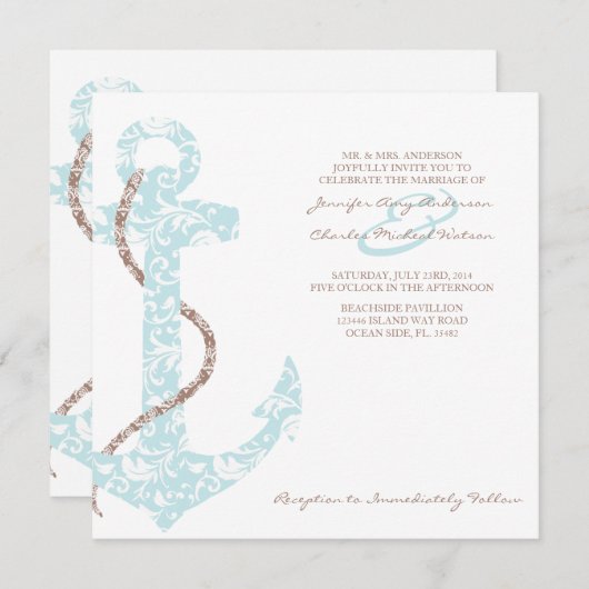 Uitnodiging tot blauwgroen en bruin huwelijk (Voorkant / Achterkant)