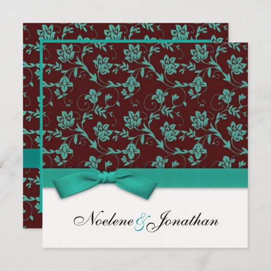 Uitnodiging tot blauwgroen en bruin huwelijk (Voorkant / Achterkant)