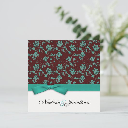 Uitnodiging tot blauwgroen en bruin huwelijk (Staand voorkant)