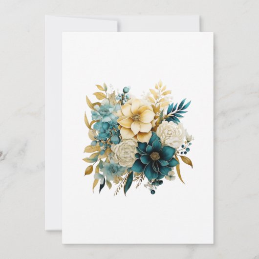 Uitnodiging tot blauwgroen en gouden bruiloft (Achterkant)