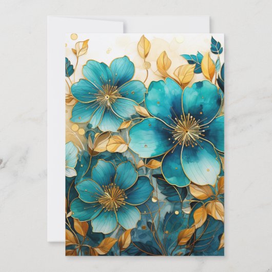 Uitnodiging tot blauwgroen en gouden bruiloft (Achterkant)