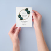 Uitnodiging tot blauwgroen en gouden bruiloft flyer (Hand)