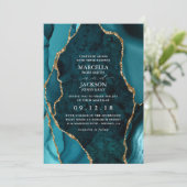 Uitnodiging tot blauwgroen en goudmarmer Agate Wed (Staand voorkant)
