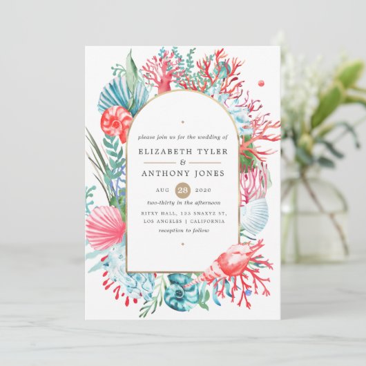 Uitnodiging tot blauwgroen en koraal Zee (Staand voorkant)