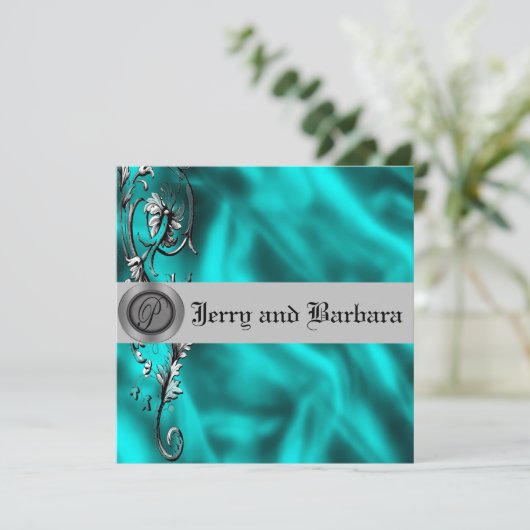 Uitnodiging tot blauwgroen en Zilverweddenschappen (Staand voorkant)