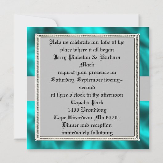 Uitnodiging tot blauwgroen en Zilverweddenschappen (Achterkant)