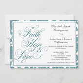 Uitnodiging tot blauwgroen Lace Faith Hope & Love  (Voorkant)