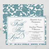 Uitnodiging tot blauwgroen Lace Faith Hope & Love (Voorkant / Achterkant)