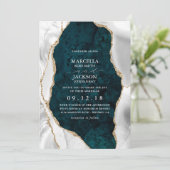 Uitnodiging tot blauwgroen marmer, White & Gold Ag (Staand voorkant)