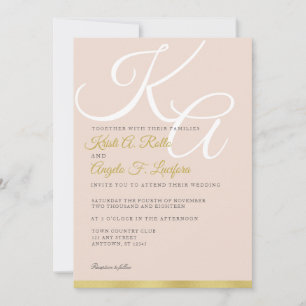 Uitnodiging tot blinden en gouden monogram