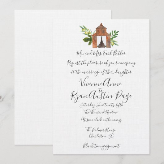 Uitnodiging tot Boerderij van het Barn Wedding (Voorkant / Achterkant)