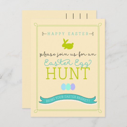 Uitnodiging tot Briefkaart Easter Egg Hunt (Voorkant / Achterkant)
