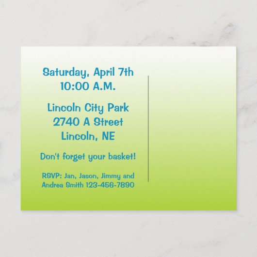 Uitnodiging tot Briefkaart Easter Egg Hunt (Achterkant)