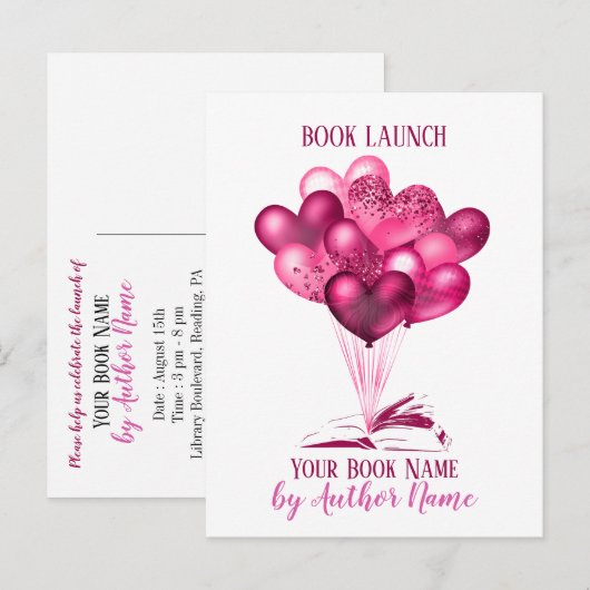 Uitnodiging tot Briefkaart romance Book Launch Par (Voorkant / Achterkant)