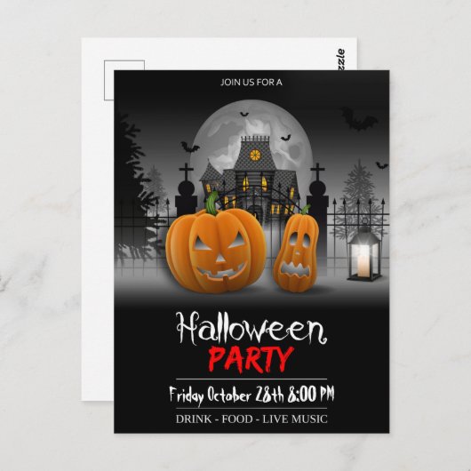 Uitnodiging tot Briefkaart van Halloween Party (Voorkant / Achterkant)