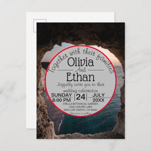Uitnodiging tot briefkaart voor het strandbruiloft (Voorkant / Achterkant)