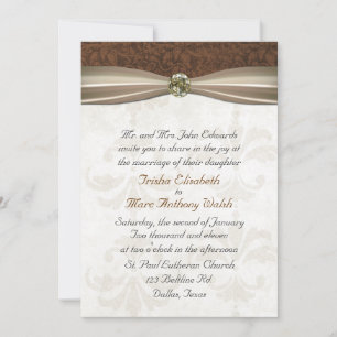 Uitnodiging tot bruiloft bruin en kream Damask Wed