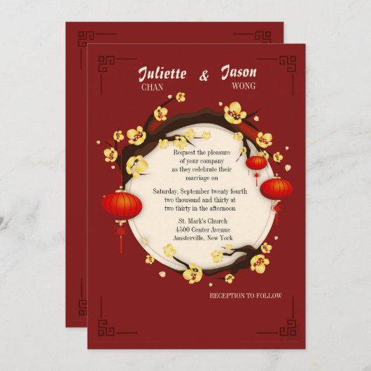 Uitnodiging tot bruiloft Chinese feestdagen (Voorkant / Achterkant)