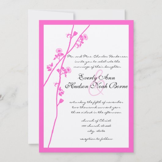 Uitnodiging tot bruiloft in Bright roze Wild Flowe (Voorkant)