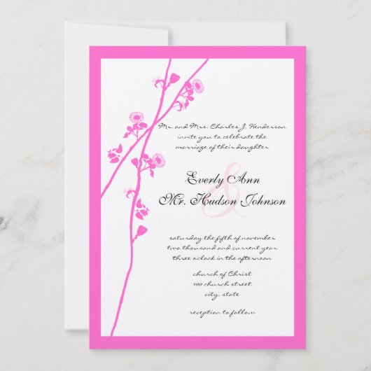 Uitnodiging tot bruiloft in Bright roze Wild Flowe (Voorkant)