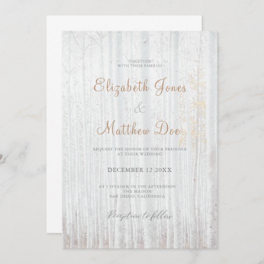 Uitnodiging tot bruiloft in Forest Mountain White  (Voorkant / Achterkant)