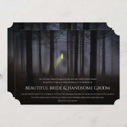 Uitnodiging tot bruiloft in Haunted House Hallowee (Voorkant / Achterkant)