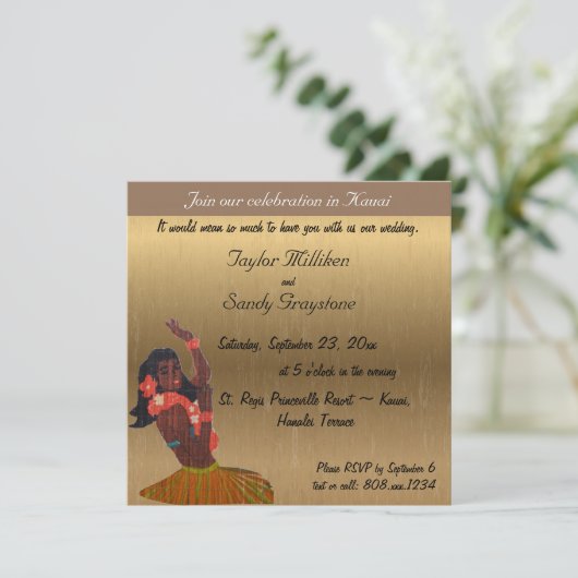 Uitnodiging tot bruiloft in Hawaiian (Staand voorkant)