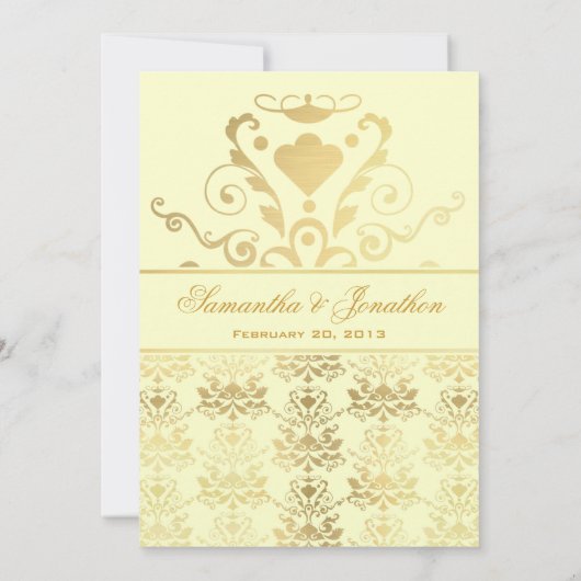 Uitnodiging tot bruiloft in ivoor en gouden Damask (Achterkant)