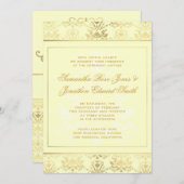 Uitnodiging tot bruiloft in ivoor en gouden Damask (Voorkant / Achterkant)