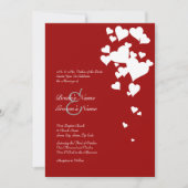 Uitnodiging tot bruiloft in witte en rode harten (Voorkant)