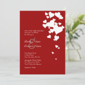 Uitnodiging tot bruiloft in witte en rode harten (Staand voorkant)